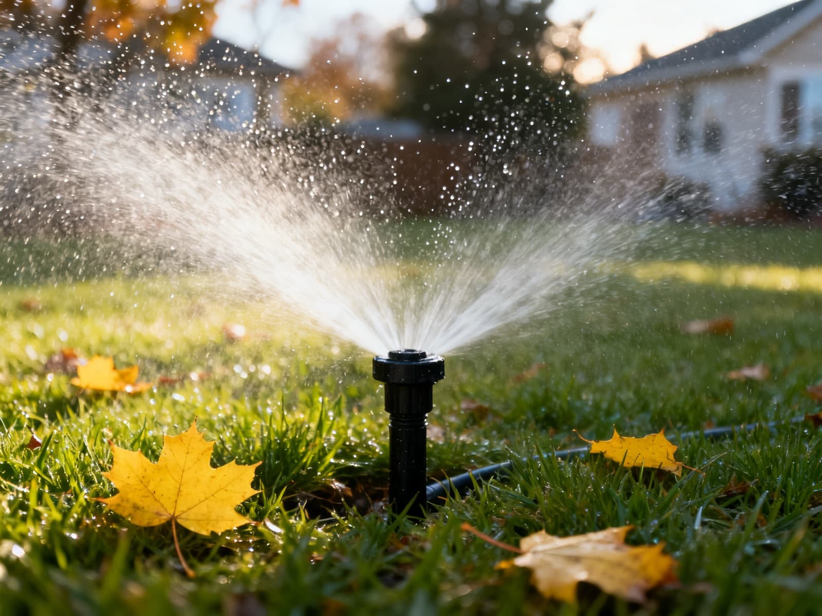 Sprinkler head blowing out air and mist